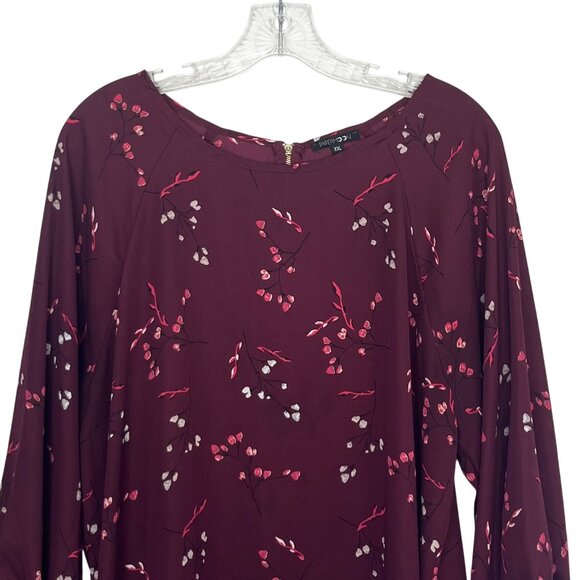 Papermoon Blouse Shirt Womens XXL Burgundy Floral Print - Picture 3 of 9
